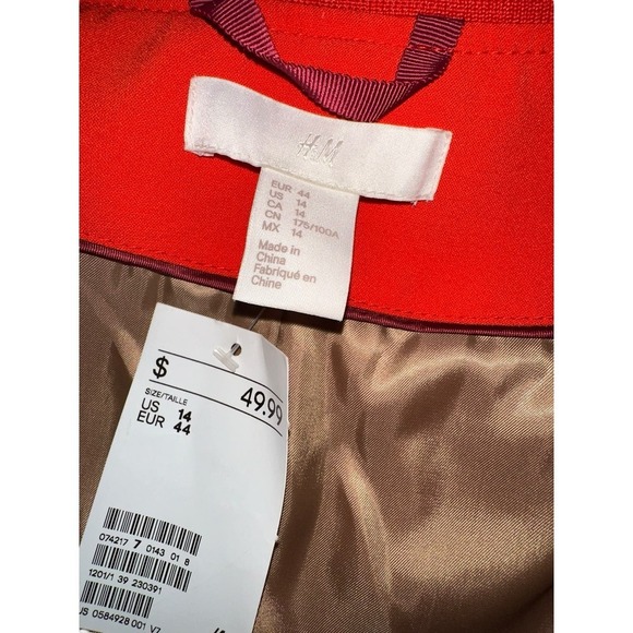H&M Red Orange Bomber Jacket Size 14, NWT - Picture 5 of 6